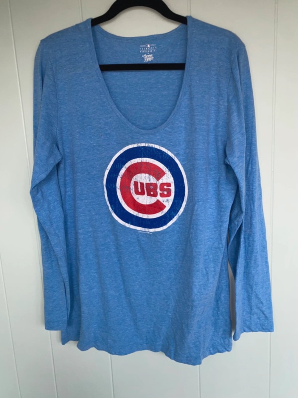 Chicago Cubs Scoop Neck Long Sleeve Tee - Light Blue